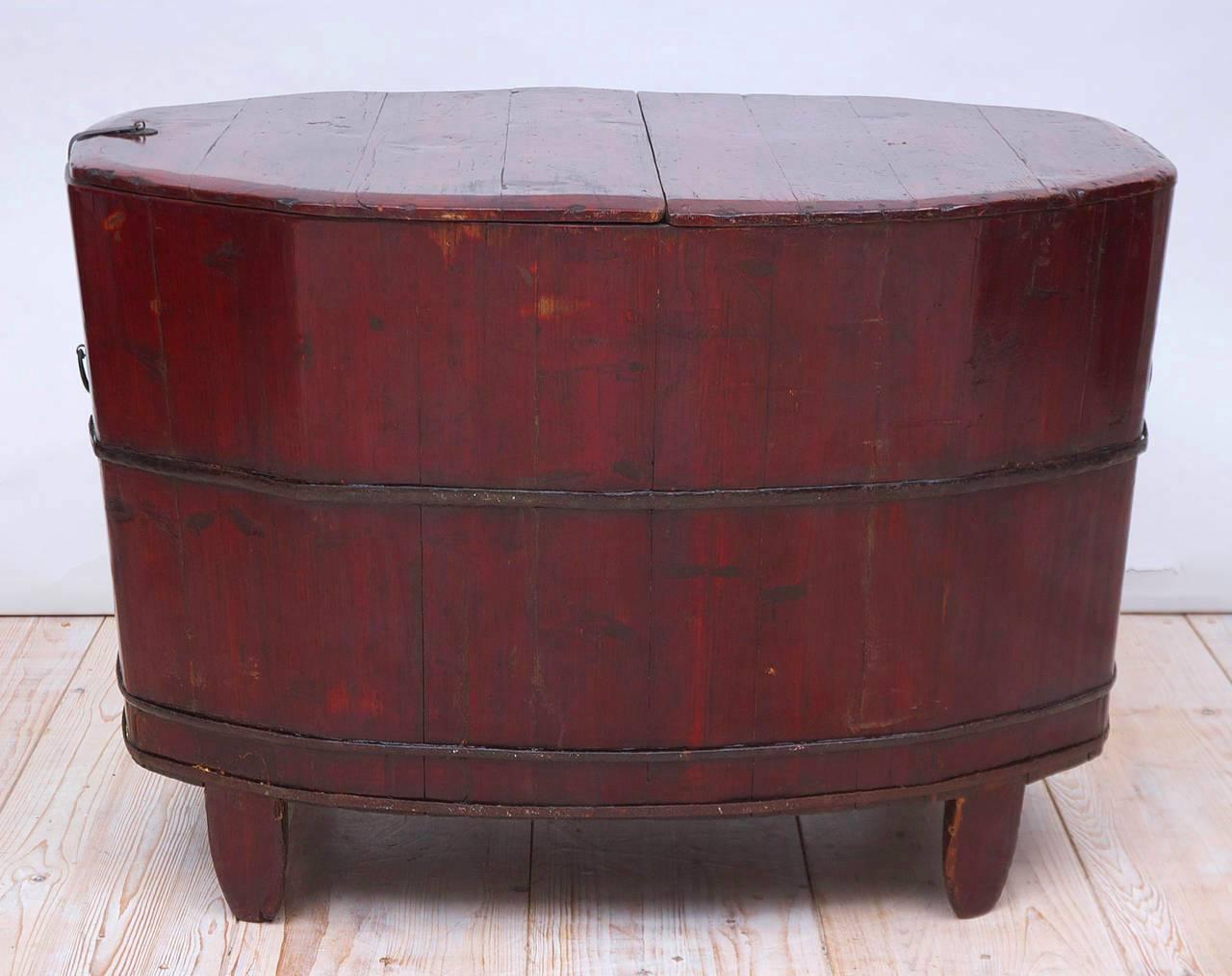 Qing Antique 19th Century Chinese Grain Bin with Lacquered Cinnabar-Colored Paint