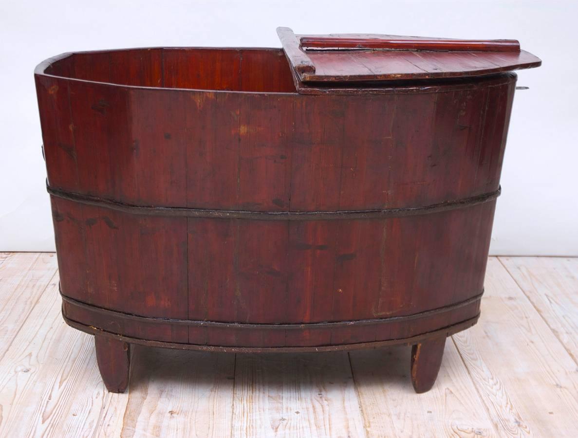 Antique 19th Century Chinese Grain Bin with Lacquered Cinnabar-Colored Paint 1