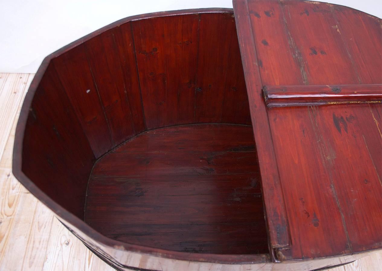 Antique 19th Century Chinese Grain Bin with Lacquered Cinnabar-Colored Paint 2