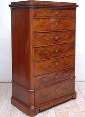 Antique Biedermeier Tall Chest of Drawers in Bookmatched Mahogany, Denmark, 1840