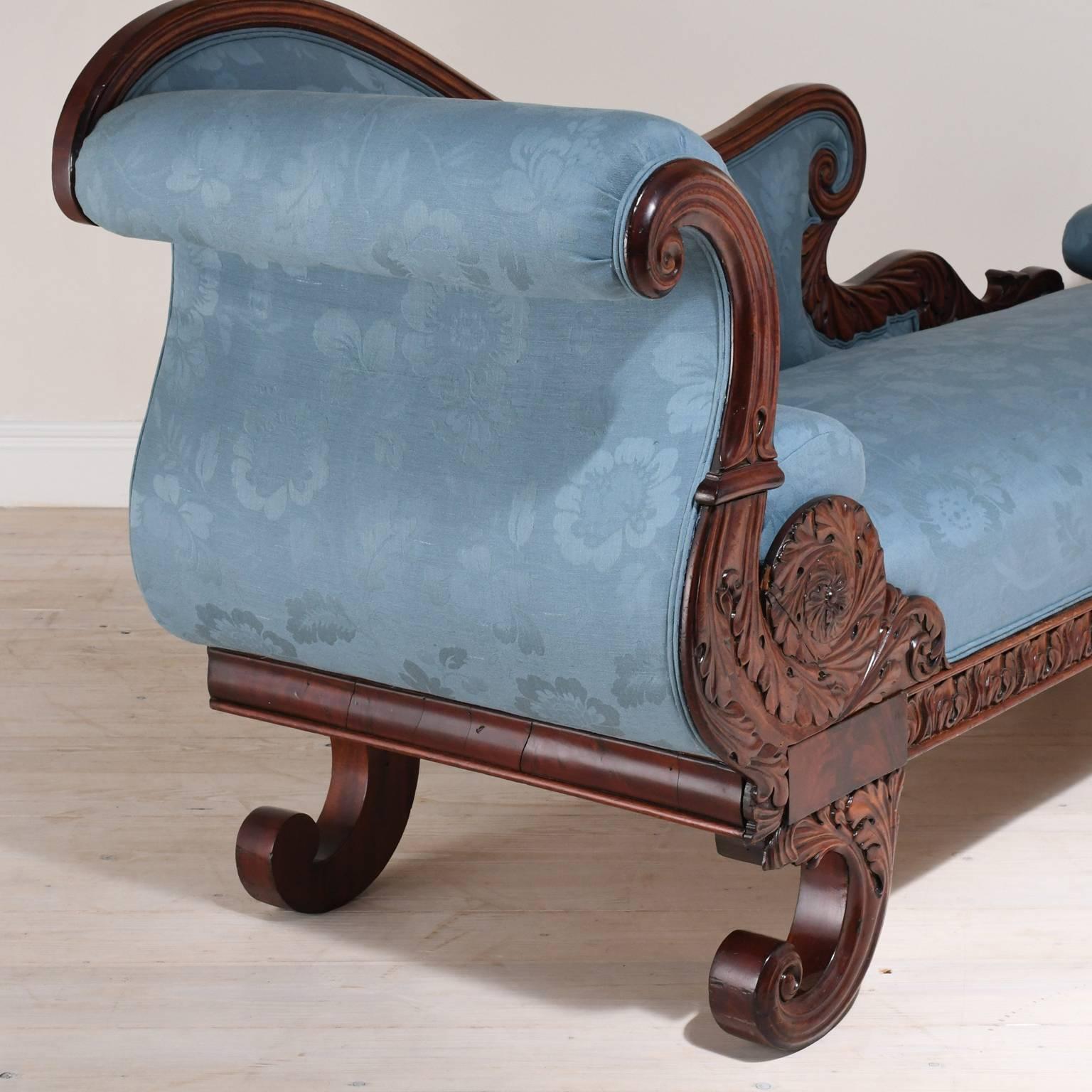 Scandinavian 19th Century Empire Recamier or Fainting Couch in Mahogany with Upholstery