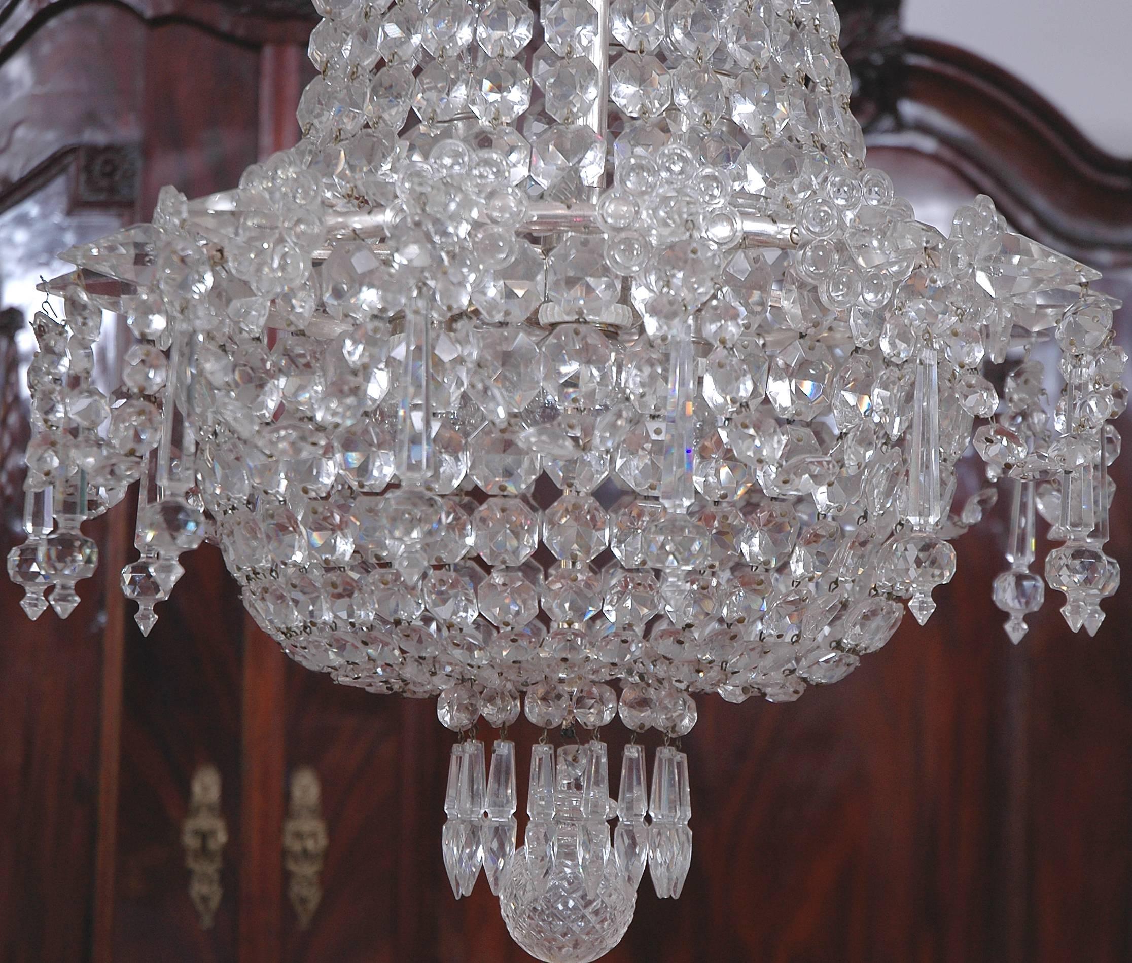 Scandinavian Swedish Art Deco Bag & Tent Cut-Crystal Chandelier with Chrome Frame, circa 1930 For Sale