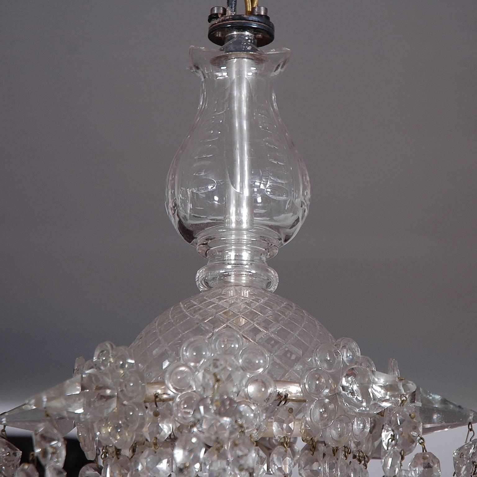 Swedish Art Deco Bag & Tent Cut-Crystal Chandelier with Chrome Frame, circa 1930 In Good Condition For Sale In Miami, FL