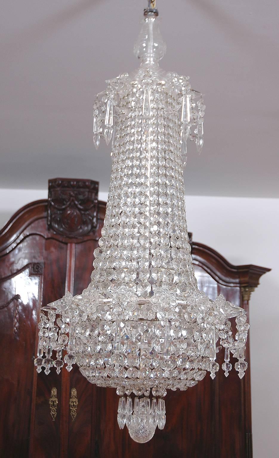 Swedish Art Deco Bag & Tent Cut-Crystal Chandelier with Chrome Frame, circa 1930 For Sale 1
