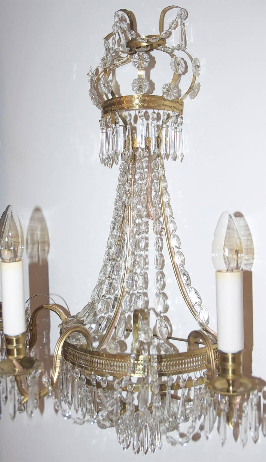 Pair of 20th century glass and crystal sconces in the Gustavian Style.
Dimensions: 19