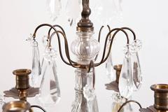 Pair of Cut-Glass and Crystal and Brass Girandoles