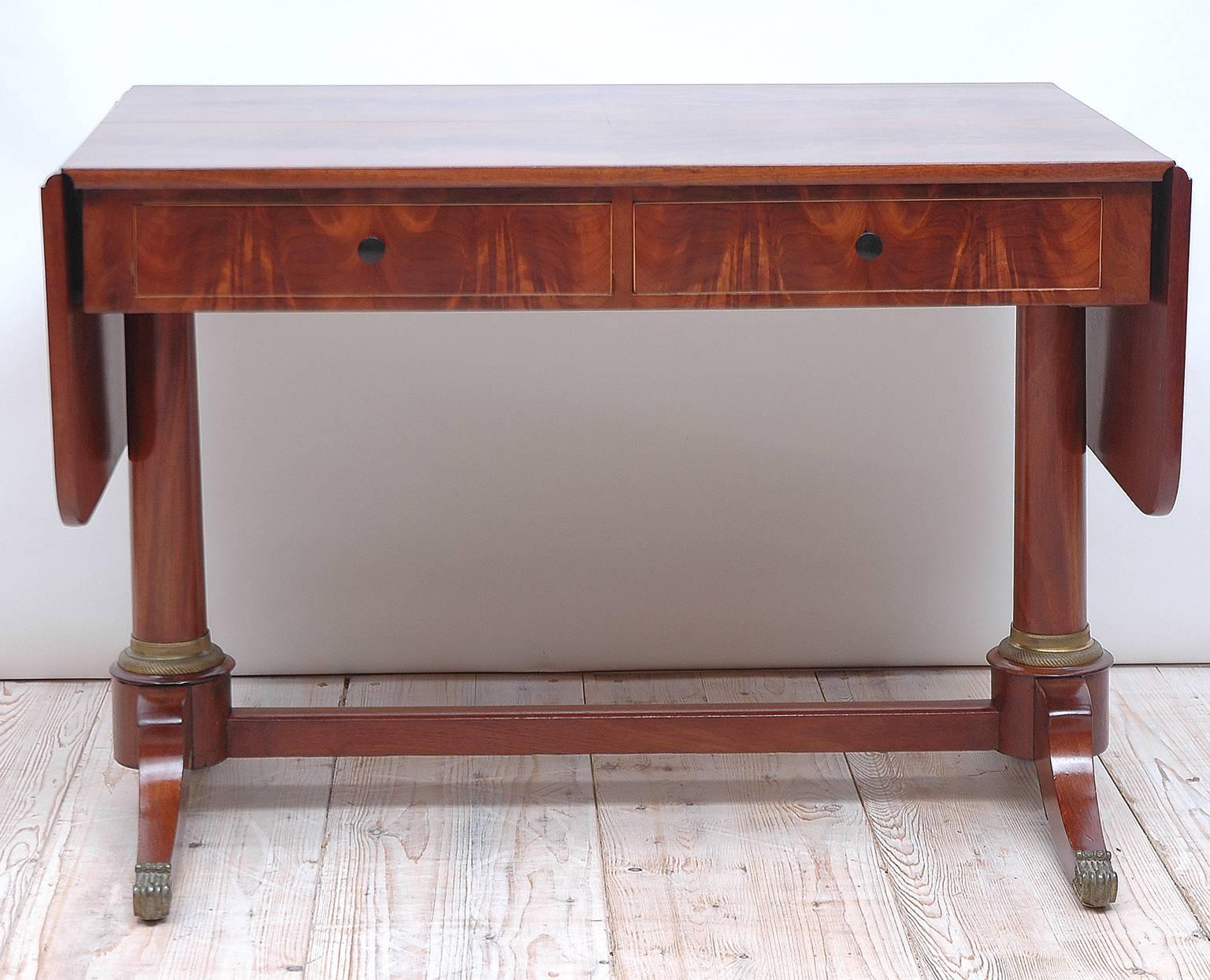 Antique English Regency Sofa/ Writing Table in Mahogany with Ormolu & Drawers In Good Condition For Sale In Miami, FL