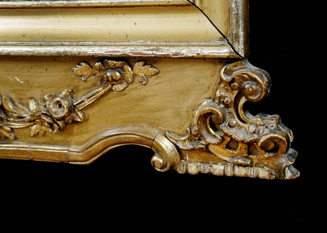 Hand-Carved 19th Century French Rococo-Style Mirror in Carved & Gilded Wood with Silver