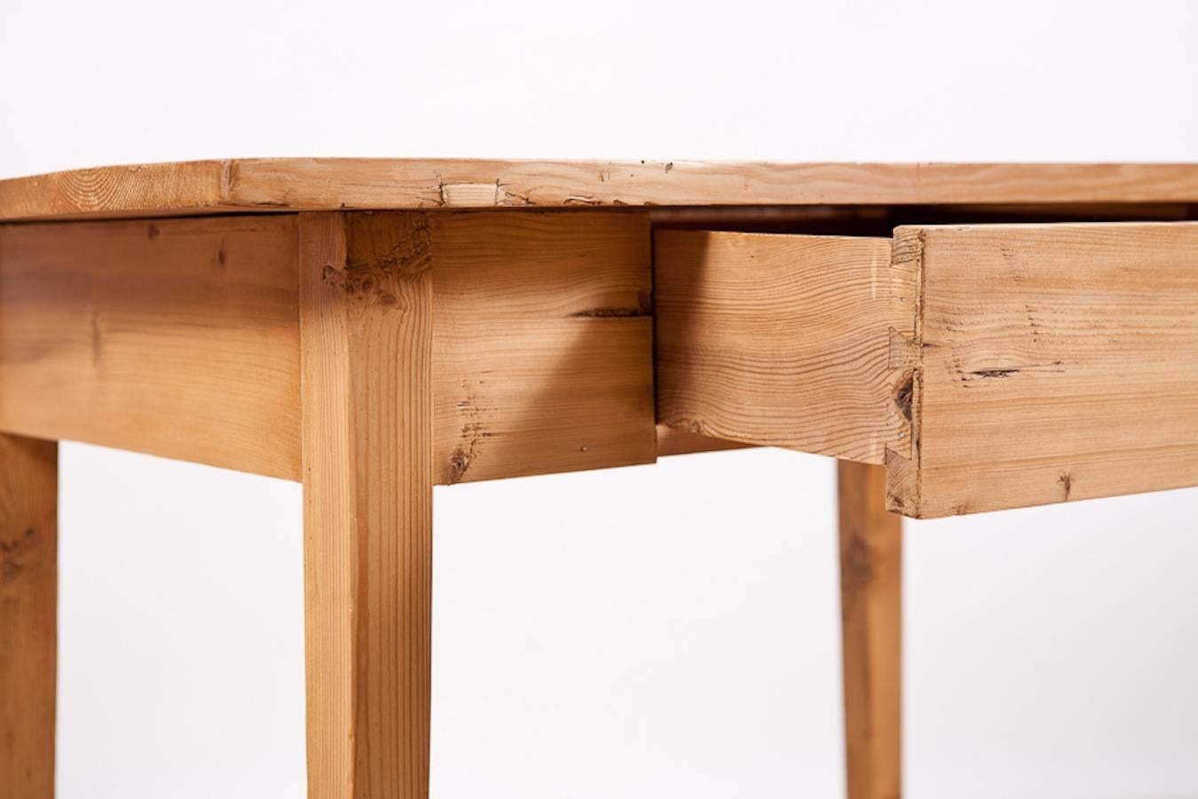 Small Jugendstil Pine Table with Drawer, circa 1900 1