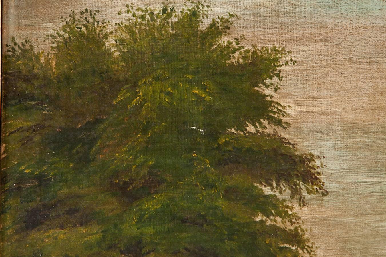 Skandinavische Romantik, Öl auf Leinwand, unsigniert, „Riverscape with Trees“, um 1910 (20. Jahrhundert) im Angebot