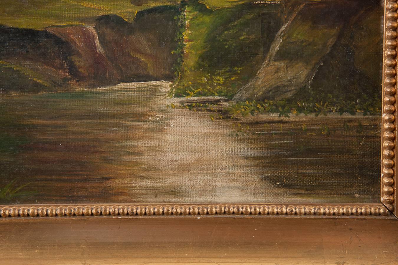 Huile sur toile romantique scandinave non signée « Paysage de rivière avec arbres », vers 1910 Bon état - En vente à Miami, FL