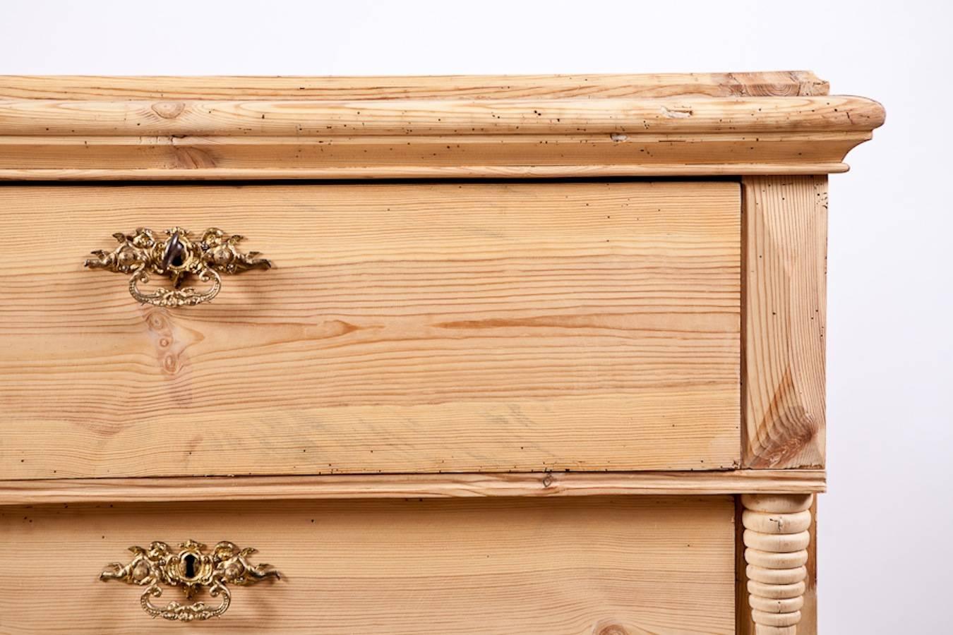 Belle Époque Swedish Five-Drawer Tall Chest in Pine, circa 1860