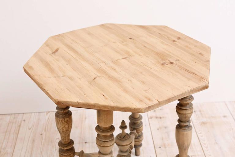 Scandinavian Octagonal Farm Table with Turned Legs and Pine Top at 1stdibs