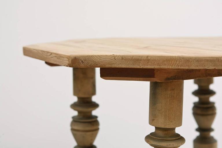 Scandinavian Octagonal Farm Table with Turned Legs and Pine Top at 1stdibs