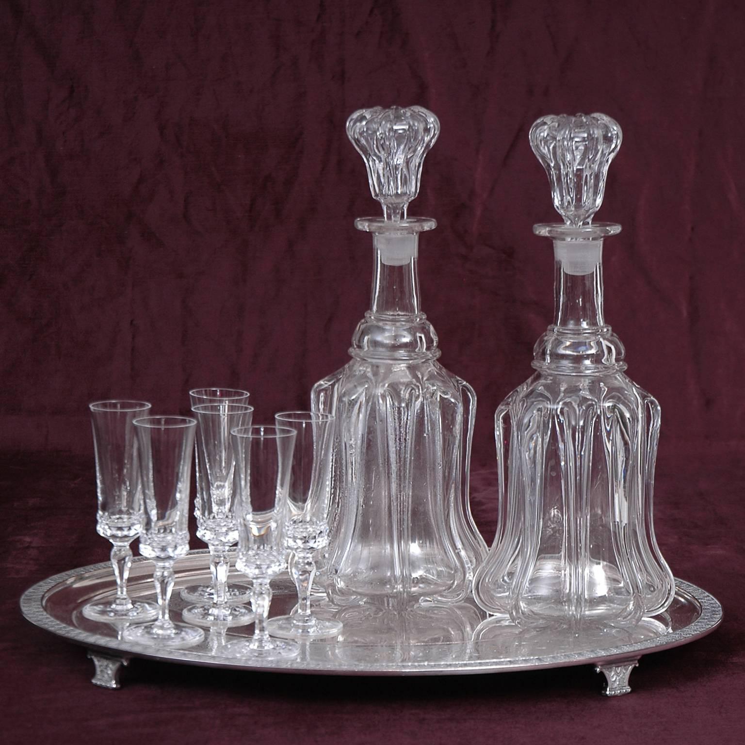 Molded Pair of 18th Century English Port and Sherry Decanters