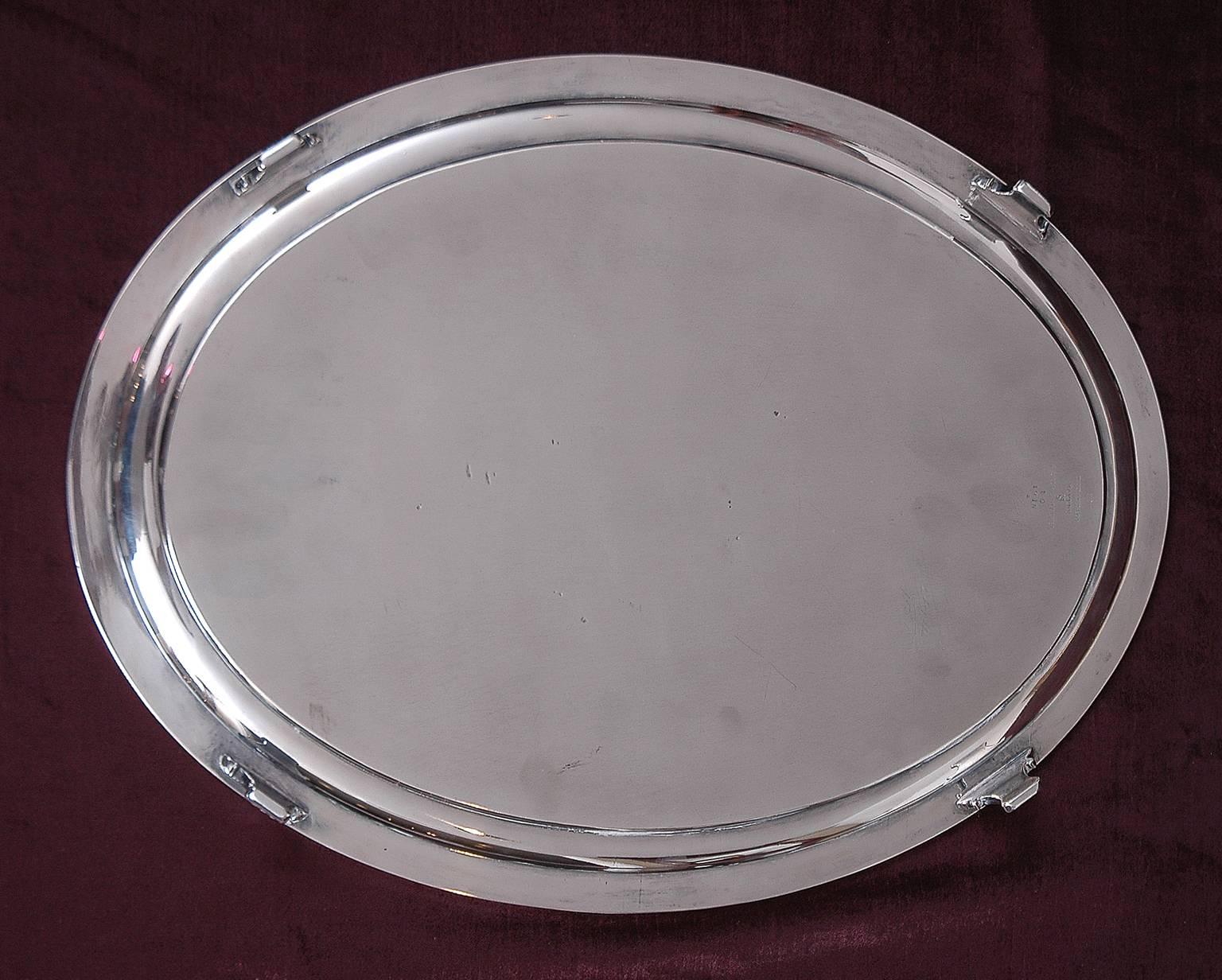 American Classical Tiffany and Co, Silver-Soldered Oval Footed Tray, Dated 1957