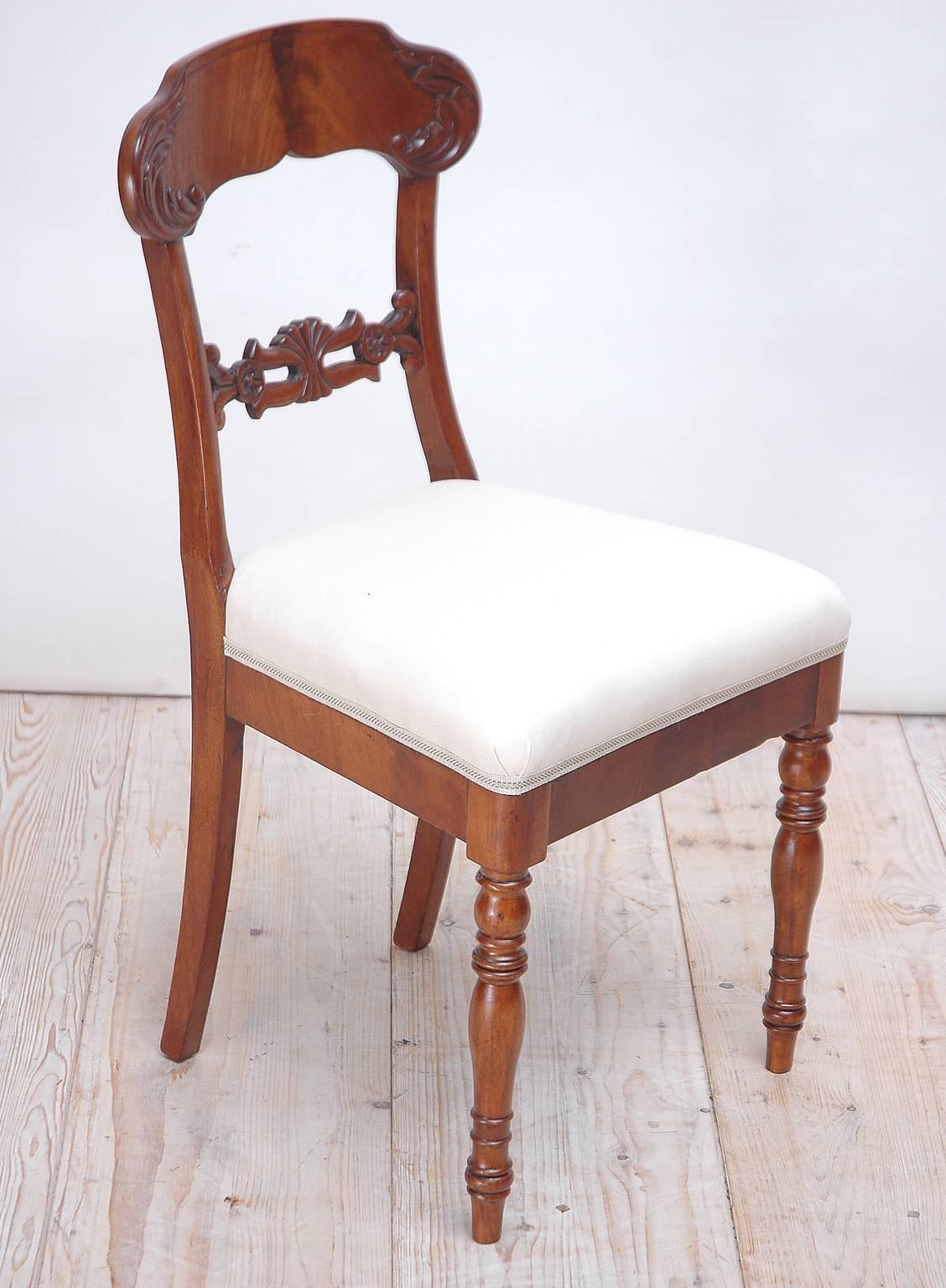 Upholstery Set of 10 Antique Swedish Karl Johan Dining Chairs in Mahogany w/ Upholsterery For Sale