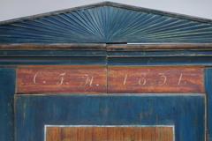 Dower or Marriage Armoire in Original Blue Paint with White Daisies, Dated 1831