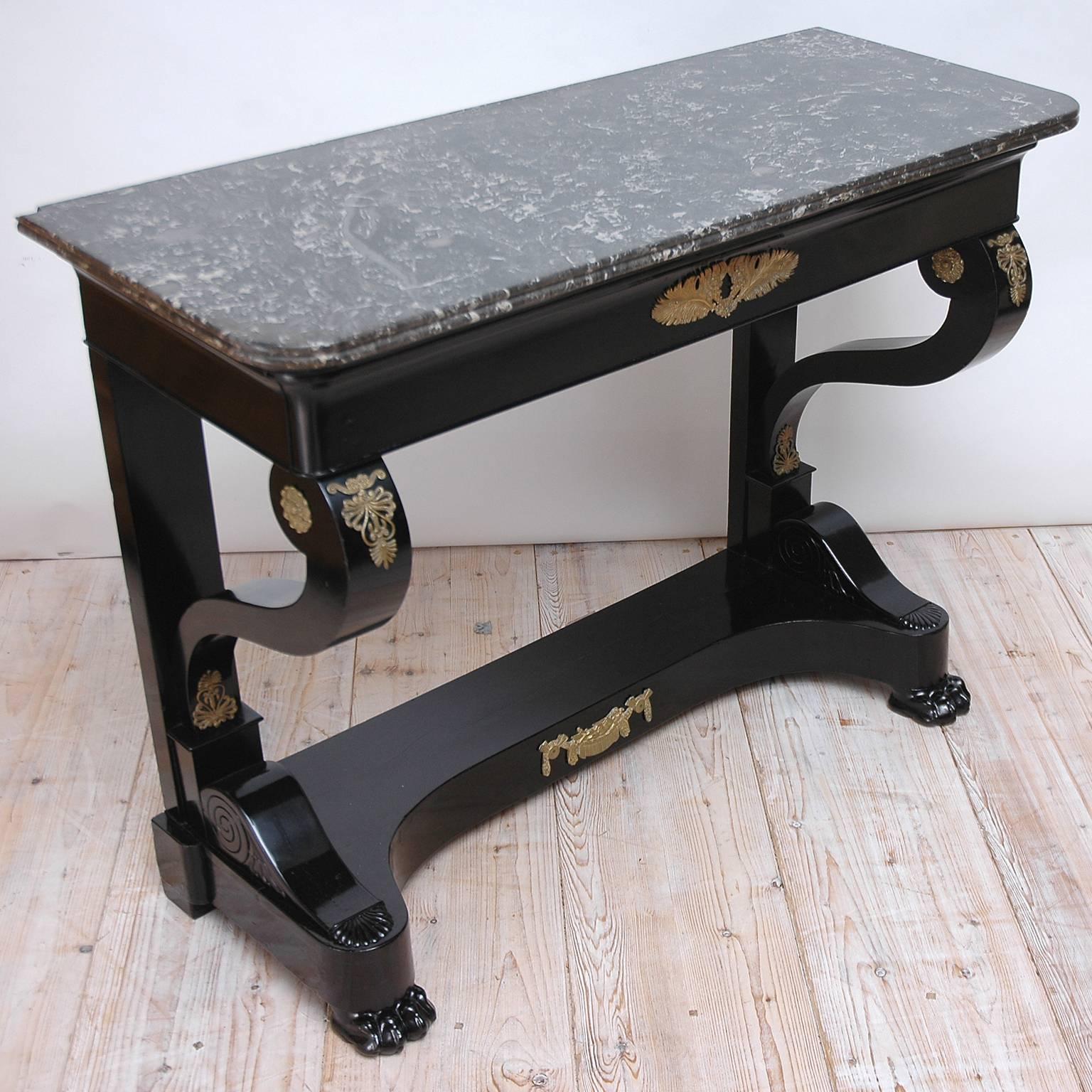 Second Empire Ebonized Console with Ormolu Mounts and Negro Marquina Marble Top In Good Condition In Miami, FL