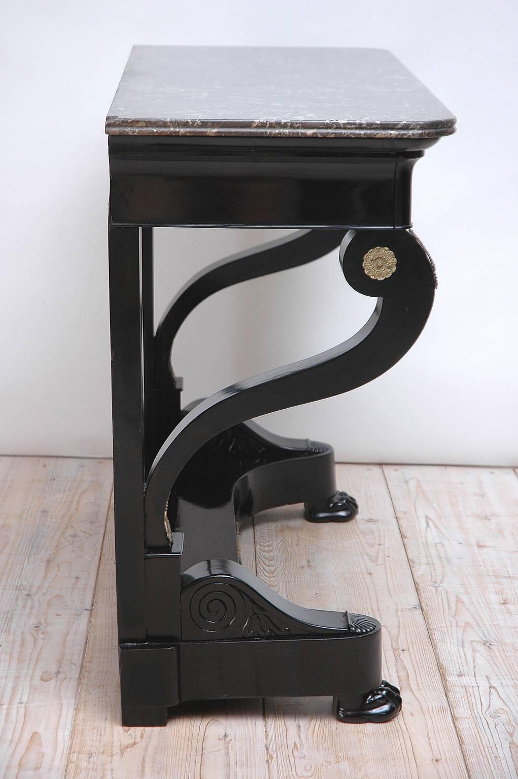 Mid-19th Century Second Empire Ebonized Console with Ormolu Mounts and Negro Marquina Marble Top