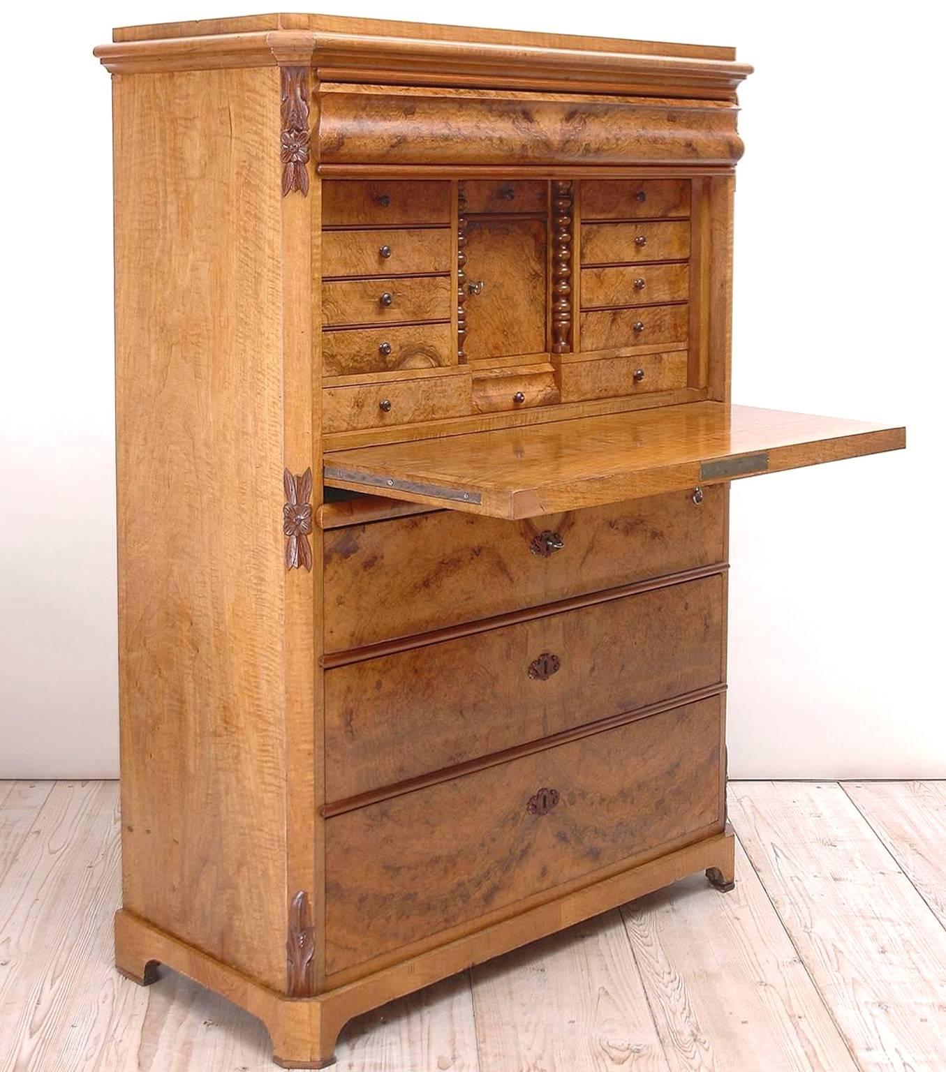 Swedish Karl Johan Walnut Fall-Front Secretary, circa 1845