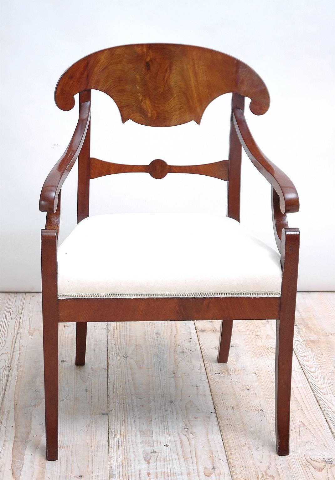 Polished Pair of Swedish Karl Johan Mahogany Arm Chairs, circa 1830