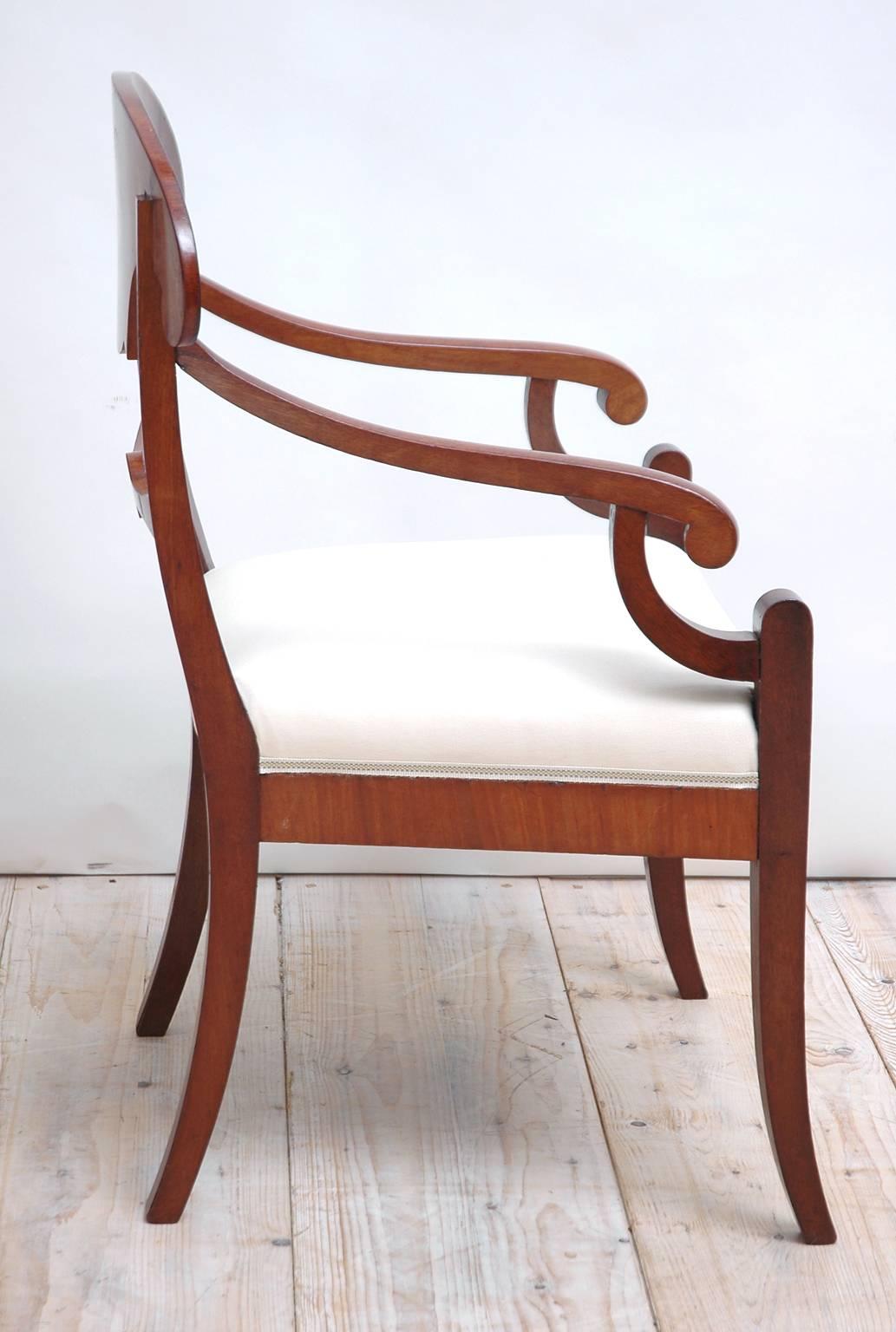 Pair of Swedish Karl Johan Mahogany Arm Chairs, circa 1830 2