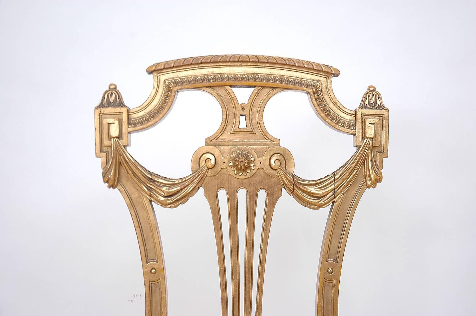 French Pair of Gilded Ball Room Chairs, circa 1920