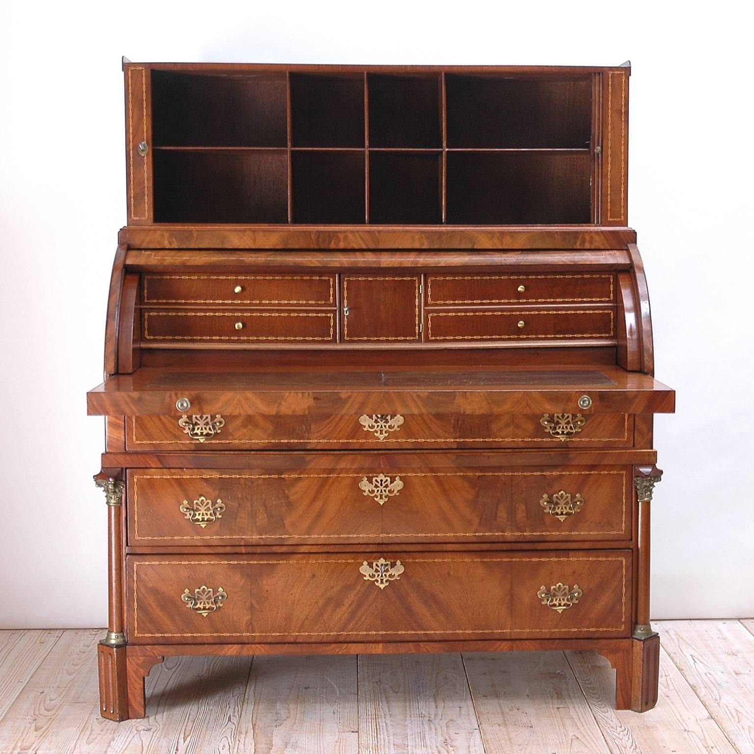 European Louis XVI Secretary with Cylinder Top & Tambour Front Northern Europe circa 1800 For Sale