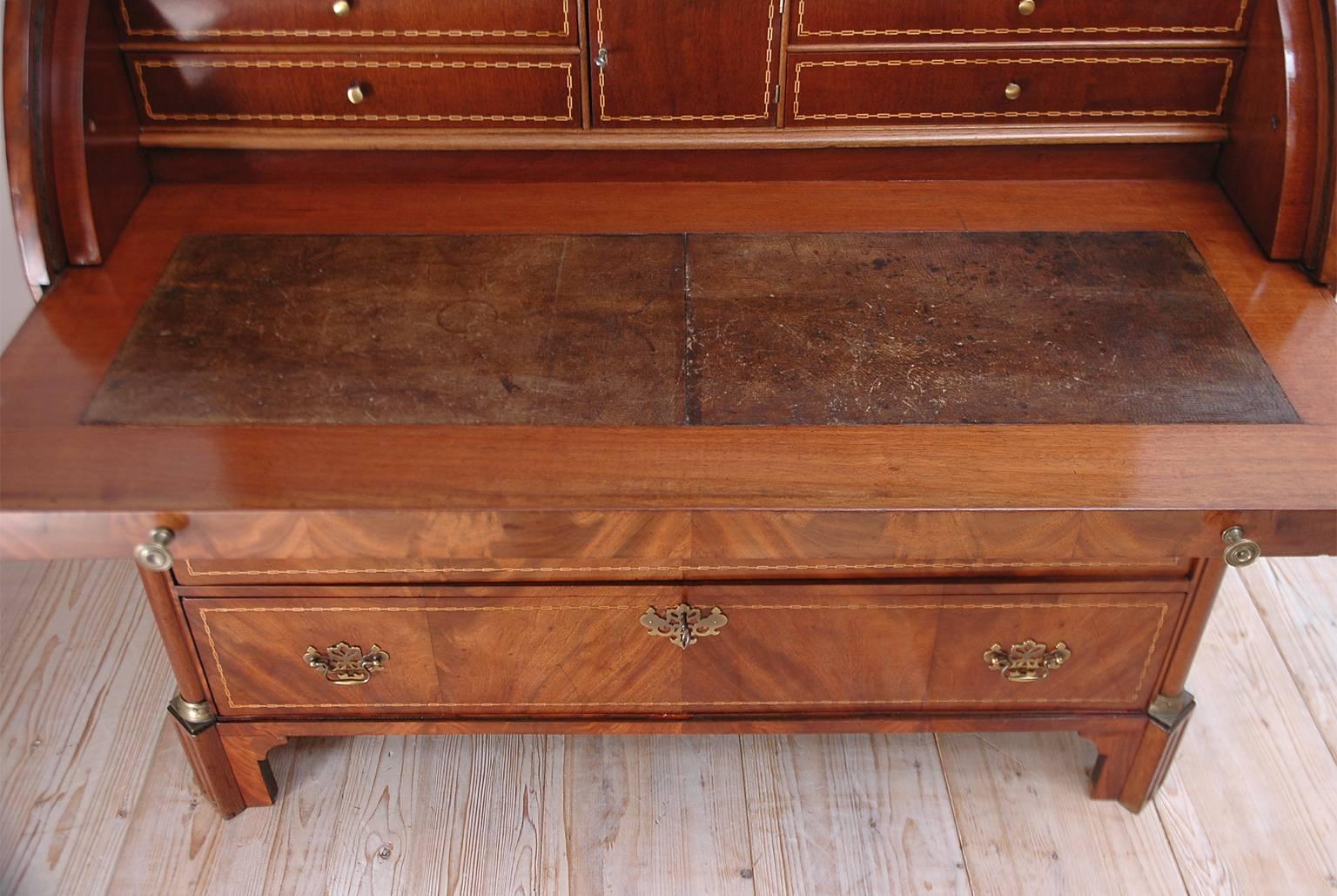 19th Century Louis XVI Secretary with Cylinder Top & Tambour Front Northern Europe circa 1800 For Sale