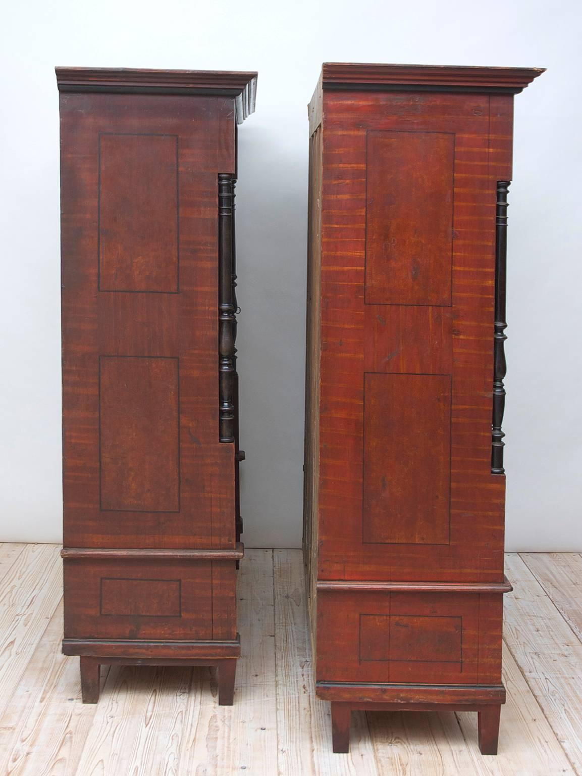 Empire Antique Pair of 19th Century Austrian Armoires with Painted Faux-Bois Finish