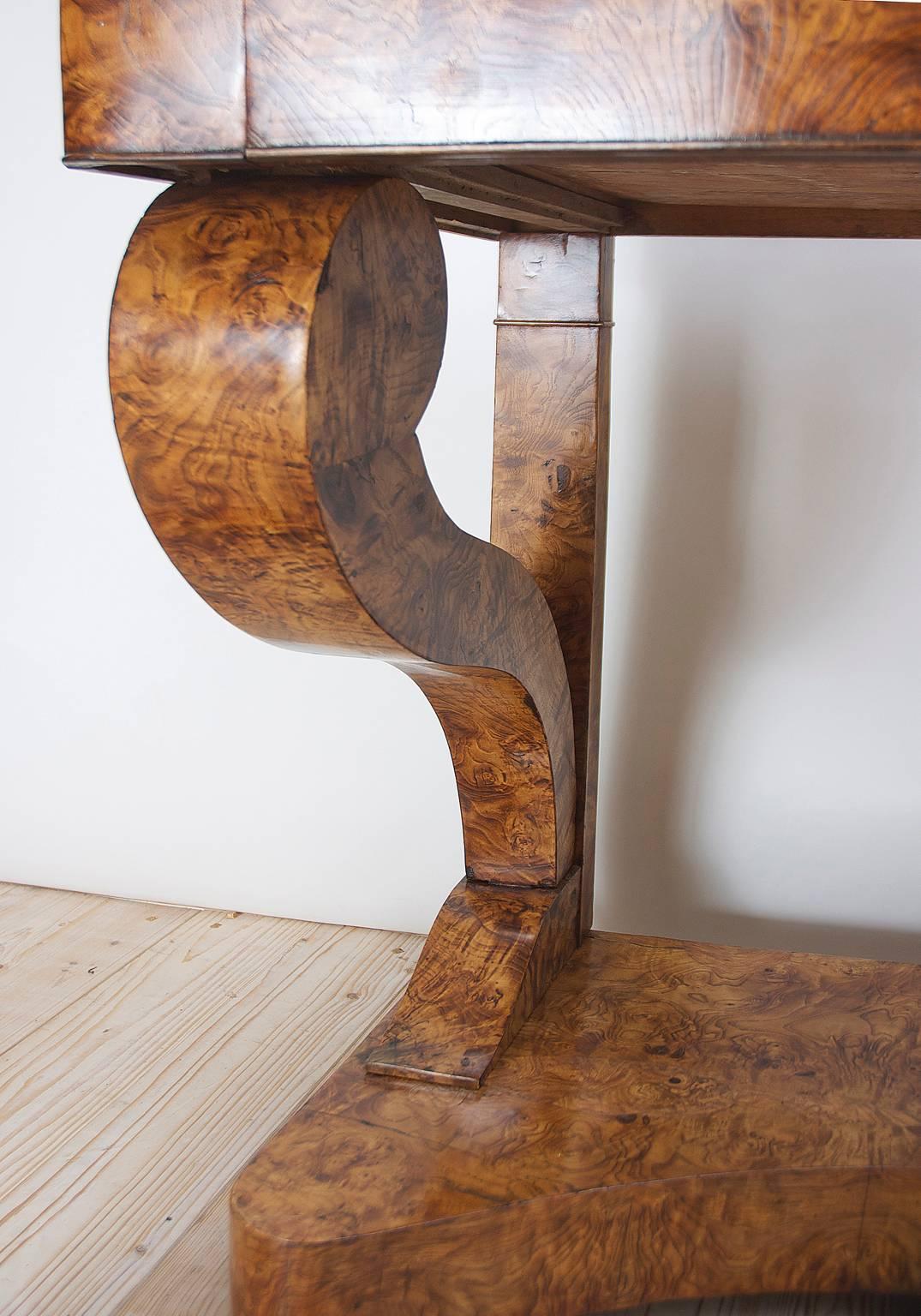 Antique Swedish Empire Burl Olive-Ash Console with Carrara Marble, circa 1810 In Good Condition In Miami, FL