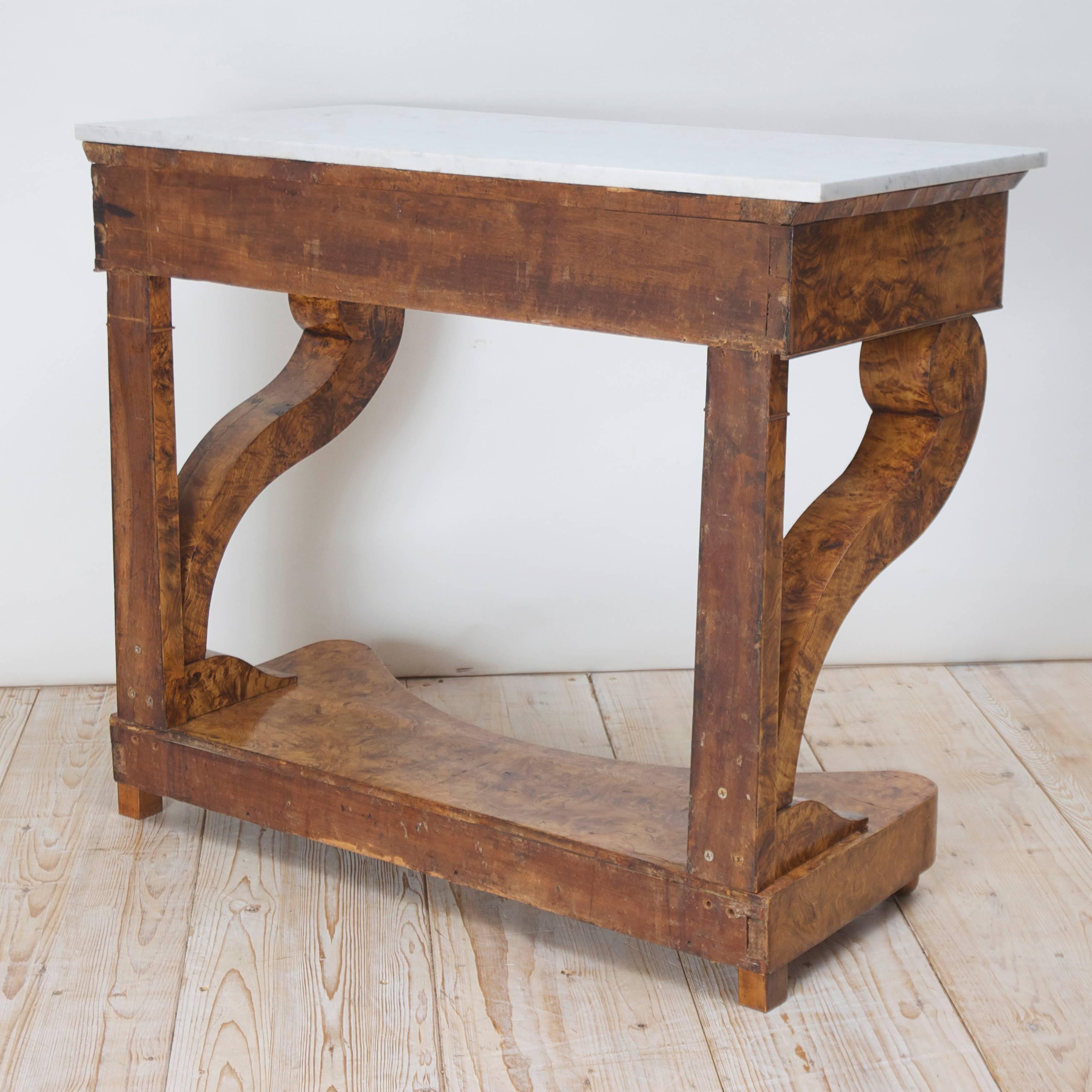 Antique Swedish Empire Burl Olive-Ash Console with Carrara Marble, circa 1810 1