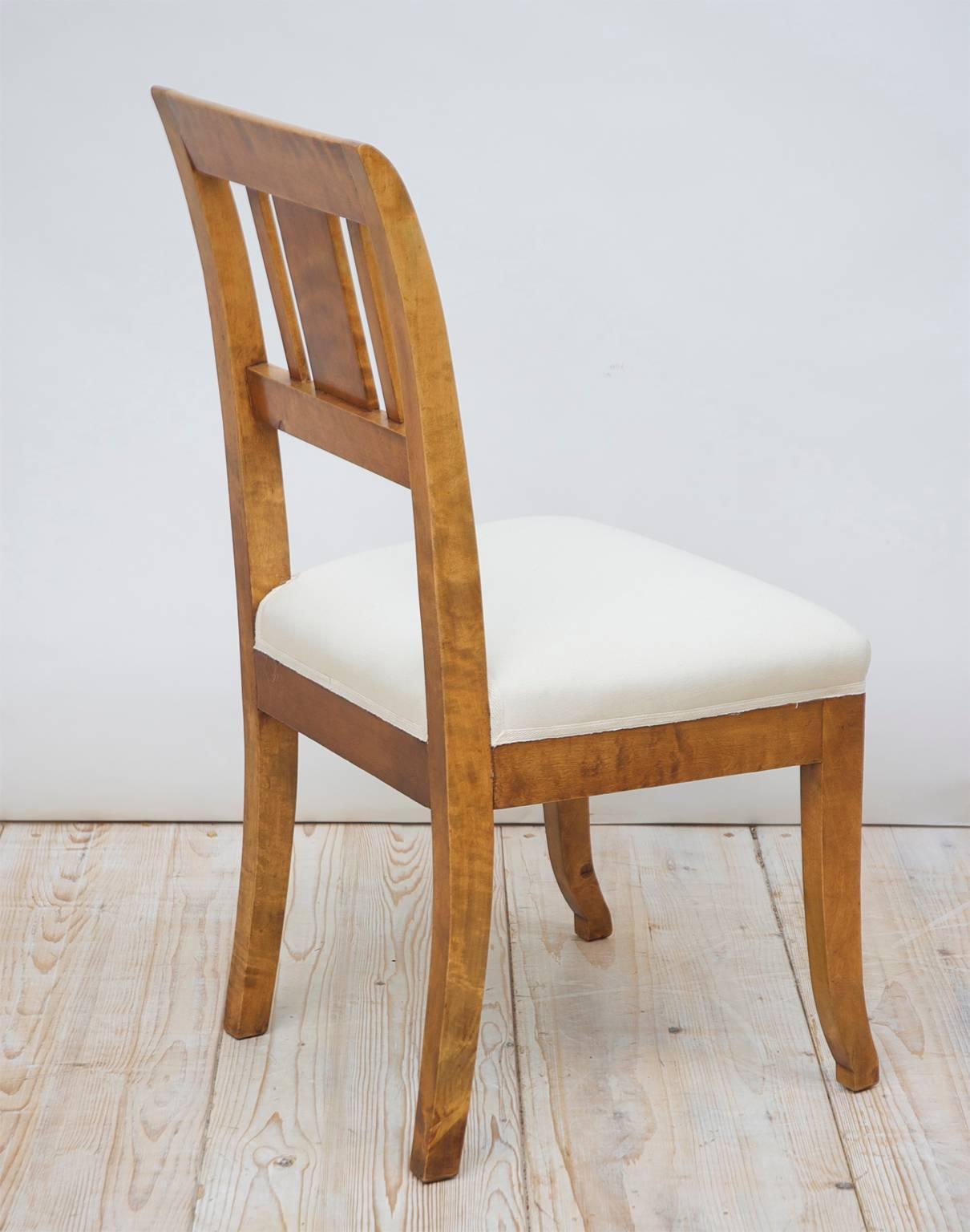 20th Century Pair of Swedish Art Deco Side Chairs in Birch with Black Stenciled Flowers