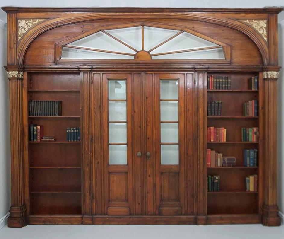 19th Century Large Antique Architectural Pass-Through with Bookcases Flanking Two Entry Doors