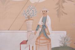 Long Vintage Screen in Chinoiserie with Four Painted Panels of Chinese Scenes