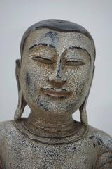 Pair of 3 foot Burmease Buddhist Statues Carved in Polychromed Wood