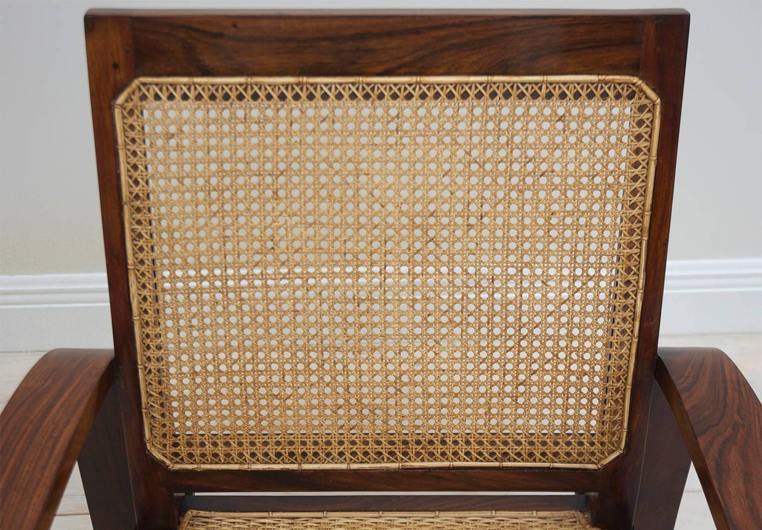 4 Art Deco French Colonial Rosewood Armchairs with Caned Backs and Woven Seats 1
