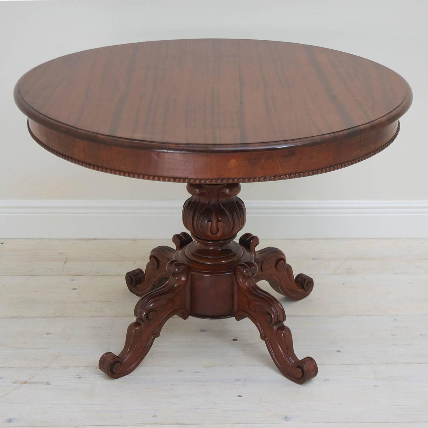 Antique French Louis Philippe Round Center Pedestal Table in Mahogany