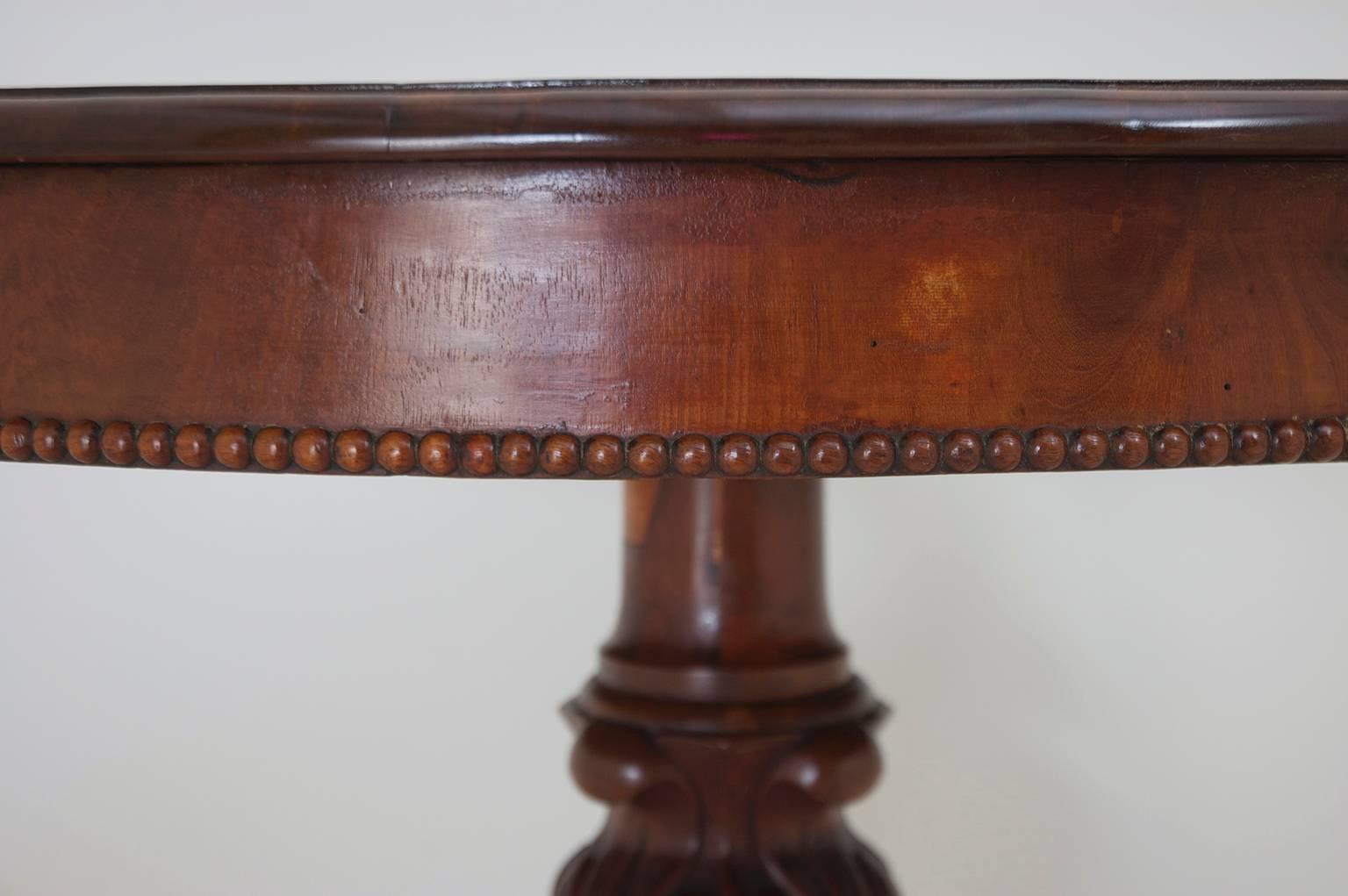 Carved Antique French Louis Philippe Round Center Pedestal Table in Mahogany