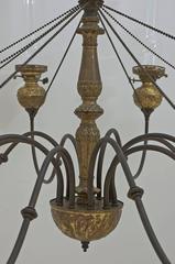 English Victorian Ten-Light Chandelier in Brass with Glass Chimneys, circa 1870