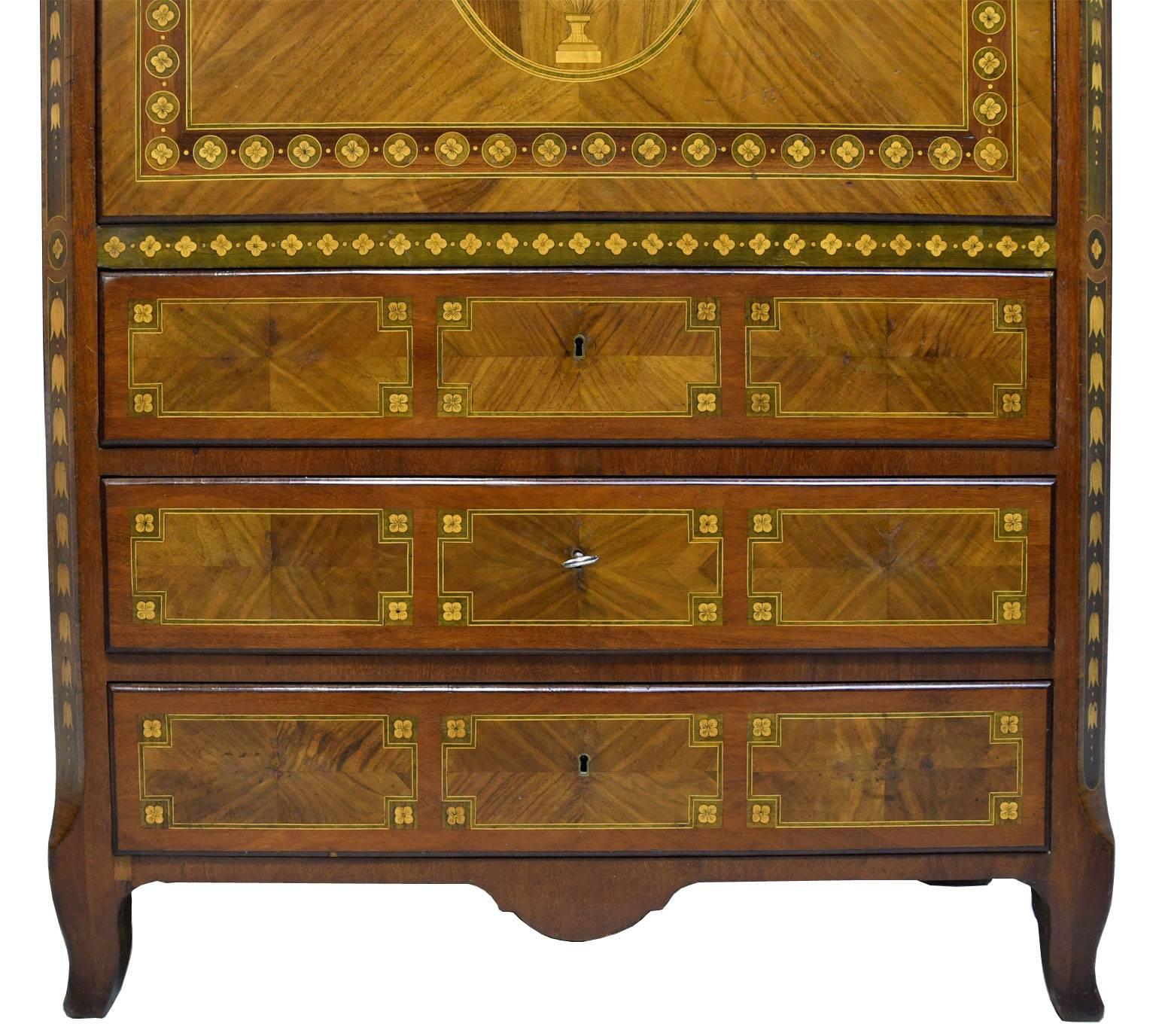 19th Century Spanish Charles IV Secretary with Contrasting Marquetry over Mahogany, c. 1800