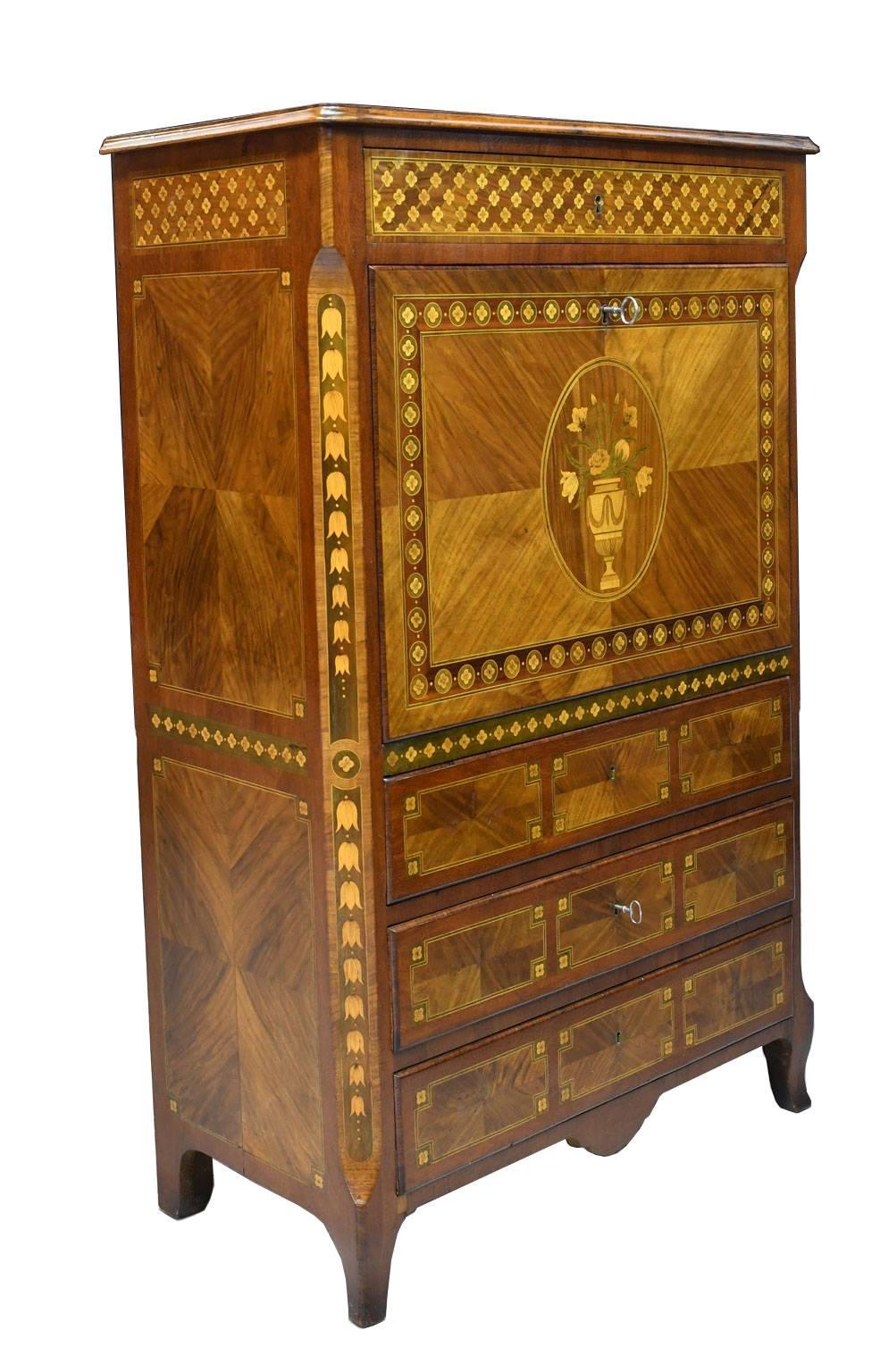 Kingwood Spanish Charles IV Secretary with Contrasting Marquetry over Mahogany, c. 1800