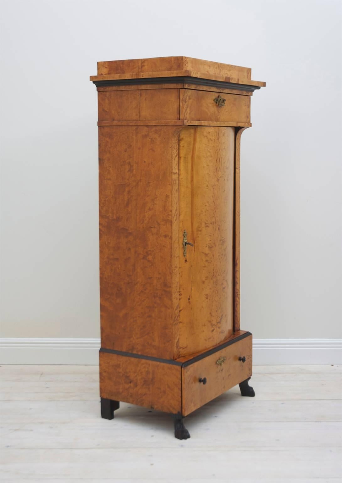 Ebonized Antique Swedish Empire Pedestal Cabinet in Polished Birch, circa 1810