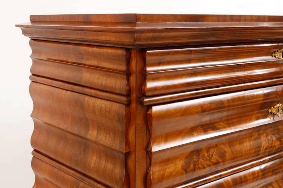 Polished Louis Phillipe North German Fall-Front Secretary in Flame Mahogany, circa 1855 For Sale