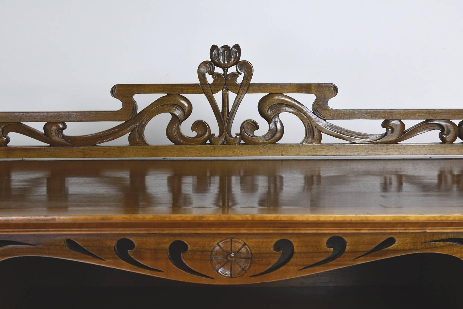 antique desk with glass cabinet