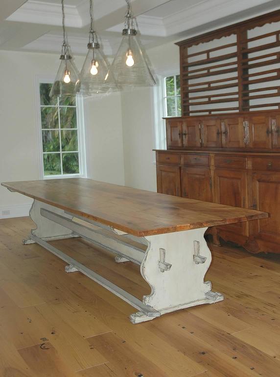 12' Long Gustavian Style Dining Table with Painted Trestle Base and