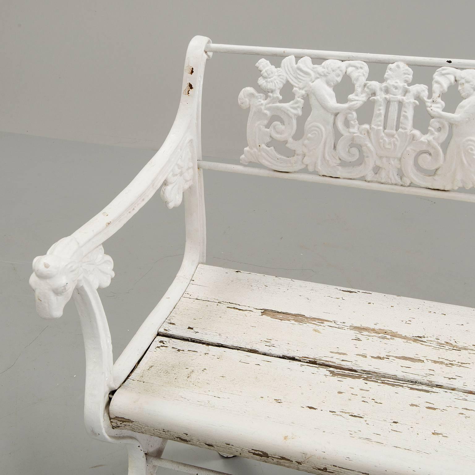 Painted Karl Friedrich Schinkel Inspired Iron Garden Bench in the Neoclassical Style