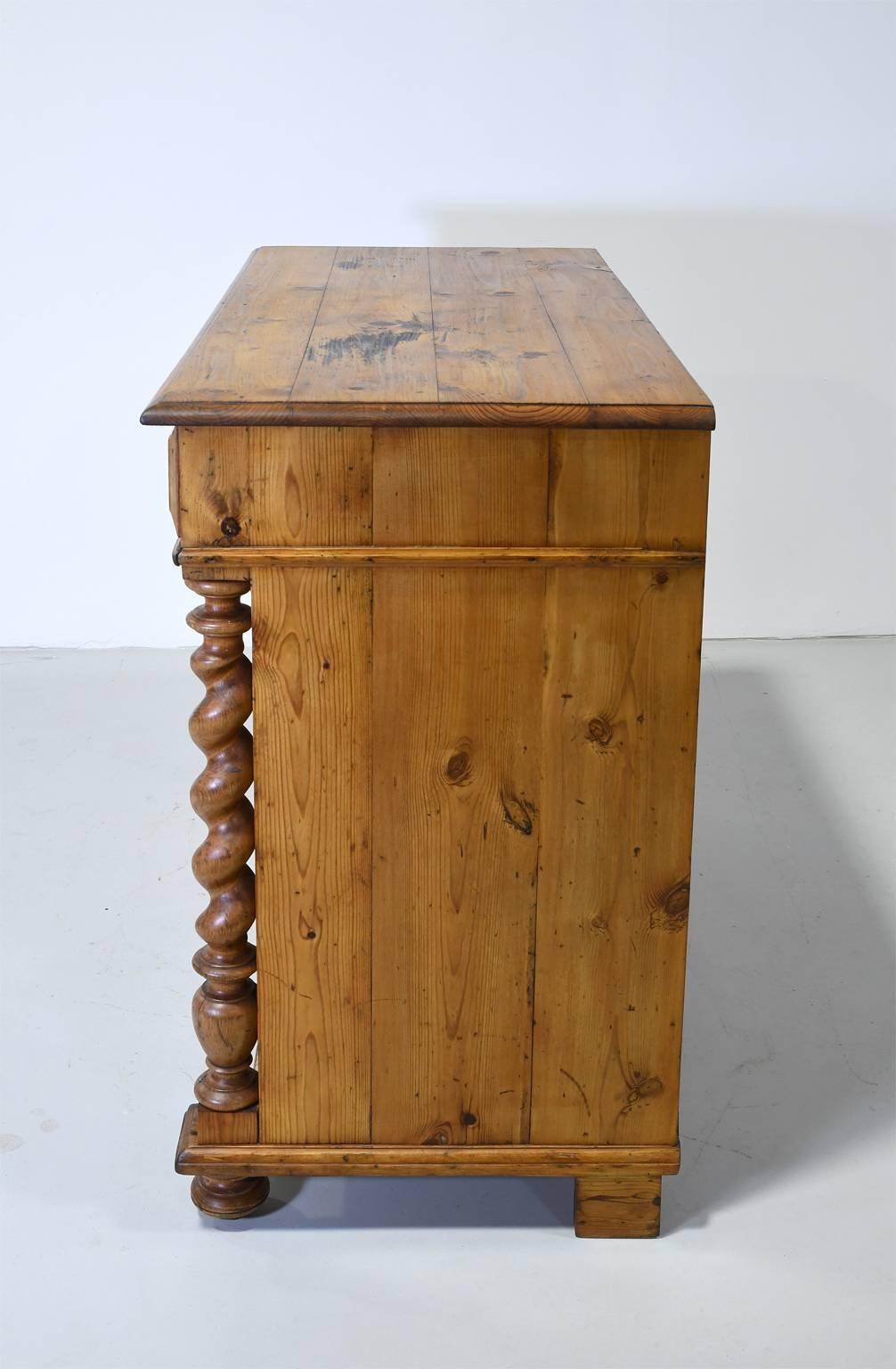 Scandinavian 19th Century Danish Sideboard or Buffet in Pine with Rope-Turned Columns