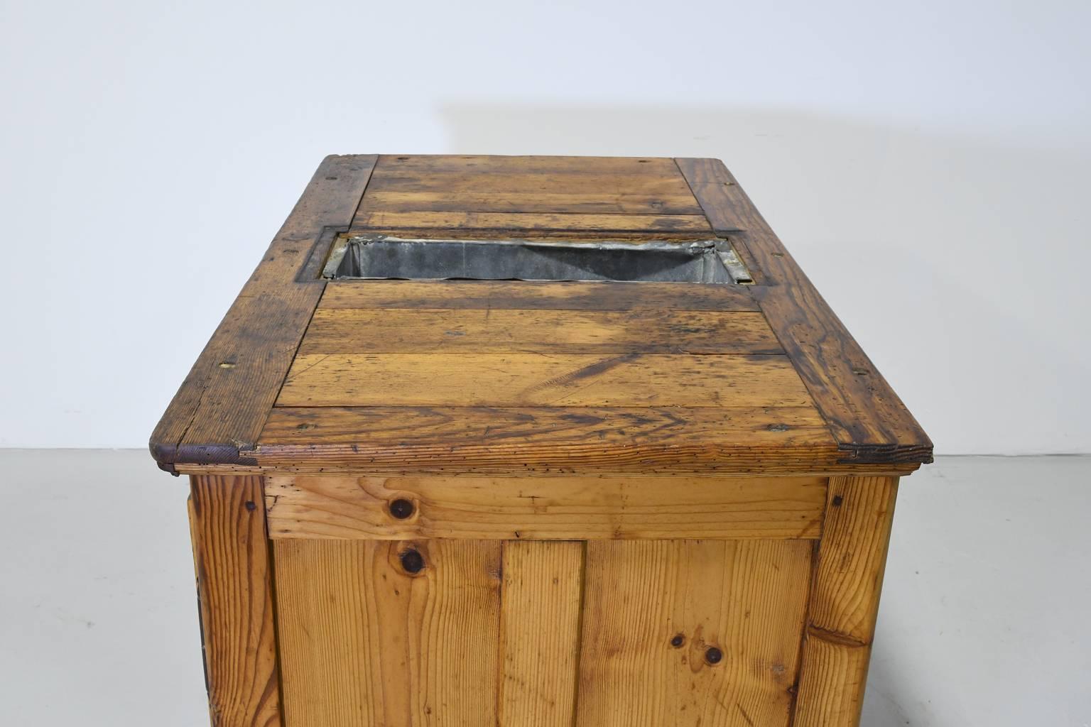 Oiled Late 19th Century Rustic European Pine Cabinet or Ice Box For Sale